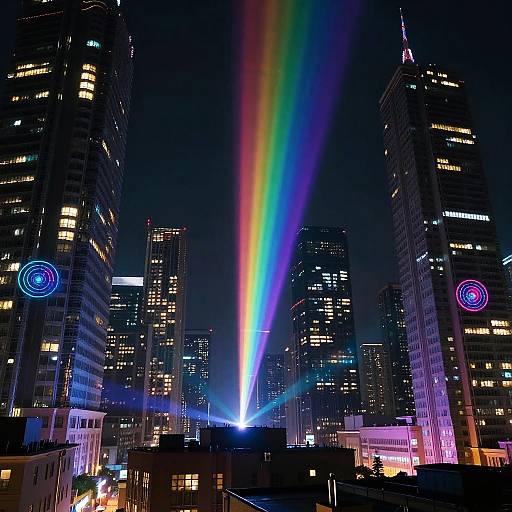 Rainbow Laser in Cyberpunk Cityscape