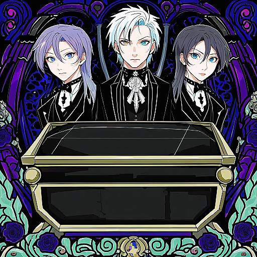 Illustration of Andrew graves, the coffin of andy and leyley in the style of Amano chiharu