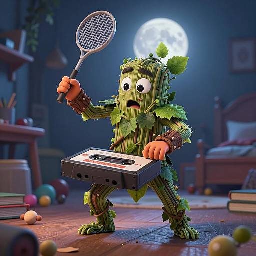 Whimsical DJ Character in a Cozy Room