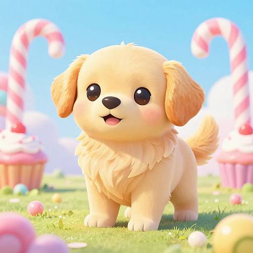 Kawaii Golden Retriever in Candyland