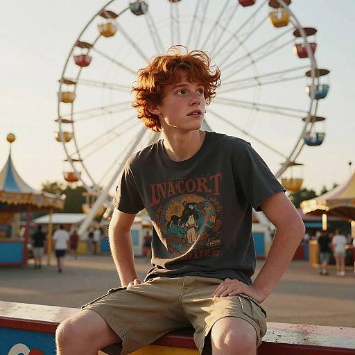 Hyperrealistic Portrait of Boy at Amusement Park