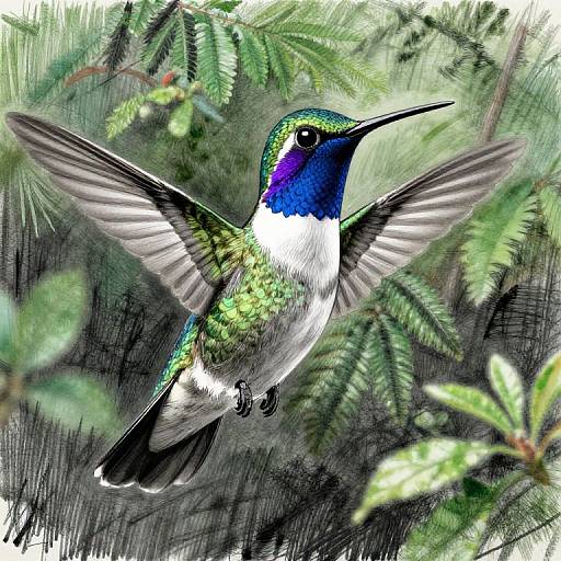 Charcoal Drawing of Vibrant Hummingbird