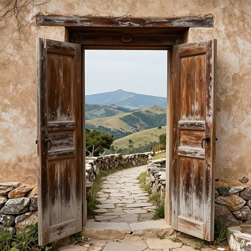 Rustic Wooden Doors with Scenic View