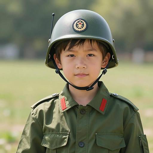 Young Boy in Green Guard Costume