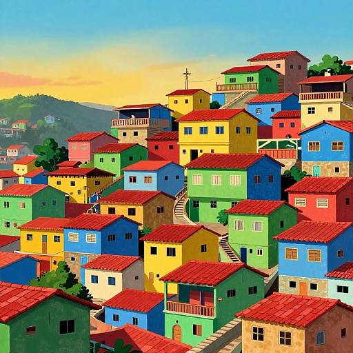 Vibrant Brazilian Favela in Naive Art