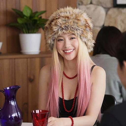 Stylish Woman with Colorful Hair and Accessories