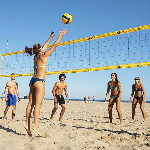 Energetic Teens Beach Volleyball Action