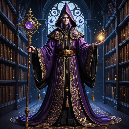 Lavender-Eyed Mage in Gothic Library
