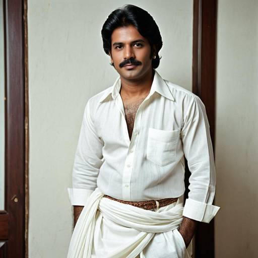 South Indian Man in Traditional White Dhoti and Shirt