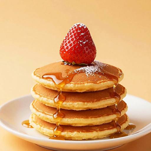 Stack of Syrupy Pancakes with Strawberry