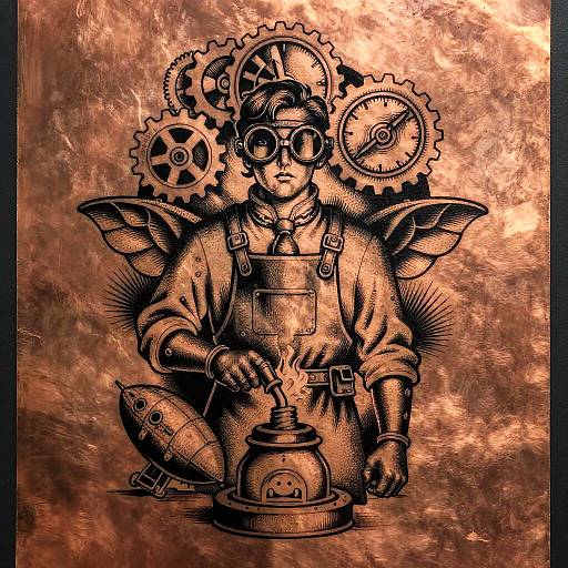 Vintage Steampunk Inventor Tattoo Flash