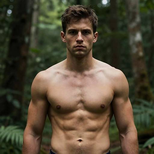 Muscular Man in Lush Forest Setting