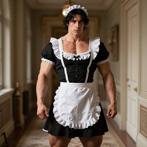 Muscular Maid in Luxurious Mansion