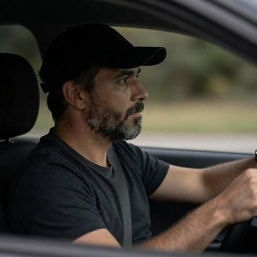 Focused Driver in Dark Car Interior