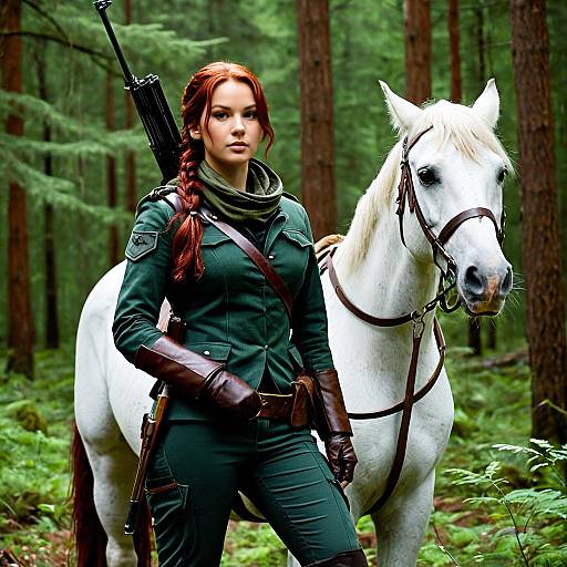 Cinematic Hunter Girl in Forest Cosplay