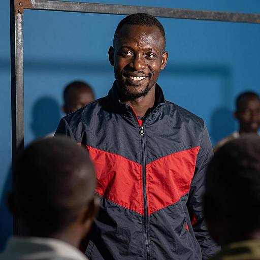 Smiling African Man in Red and Gray Jacket