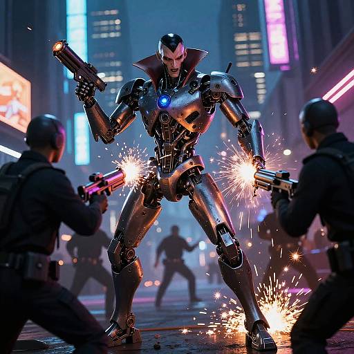 Futuristic Vampire Robot Midnight Battle