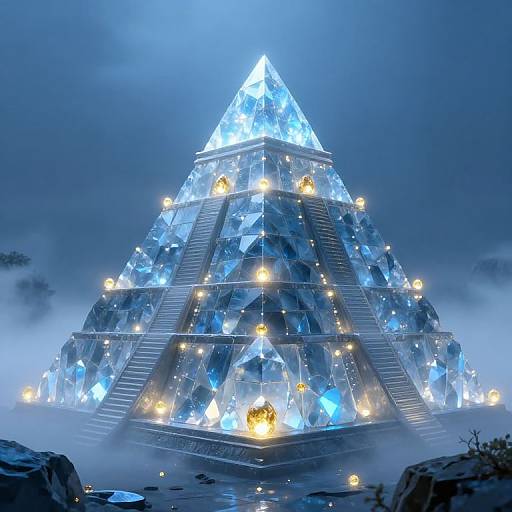 Ethereal Crystal Pyramid in Mist