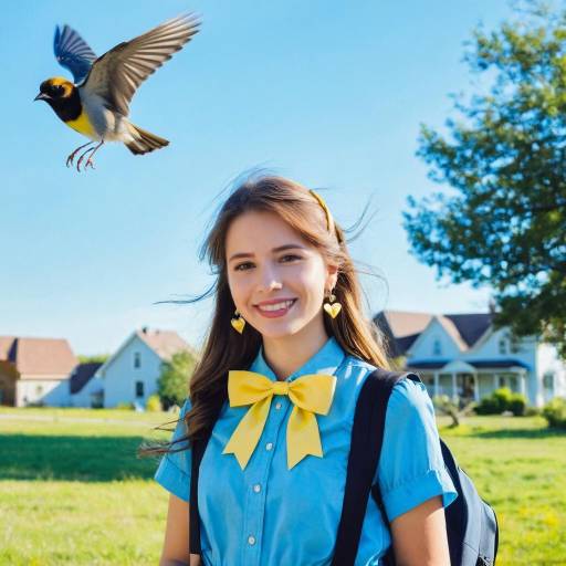 Cheerful Girl in Blue Outdoors