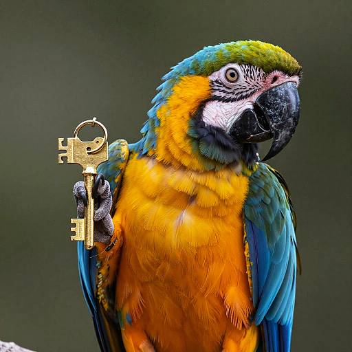 Colorful Macaw Holding Golden Key