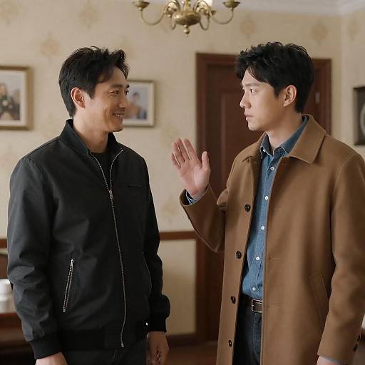 Indoor Meeting of Two Men with Contrast