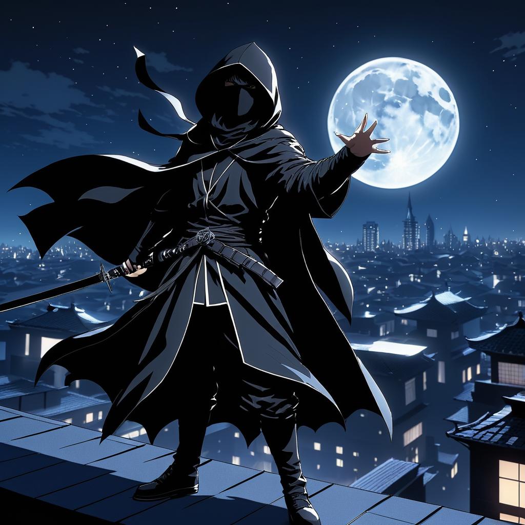 Moonlit Assassin on a Rooftop