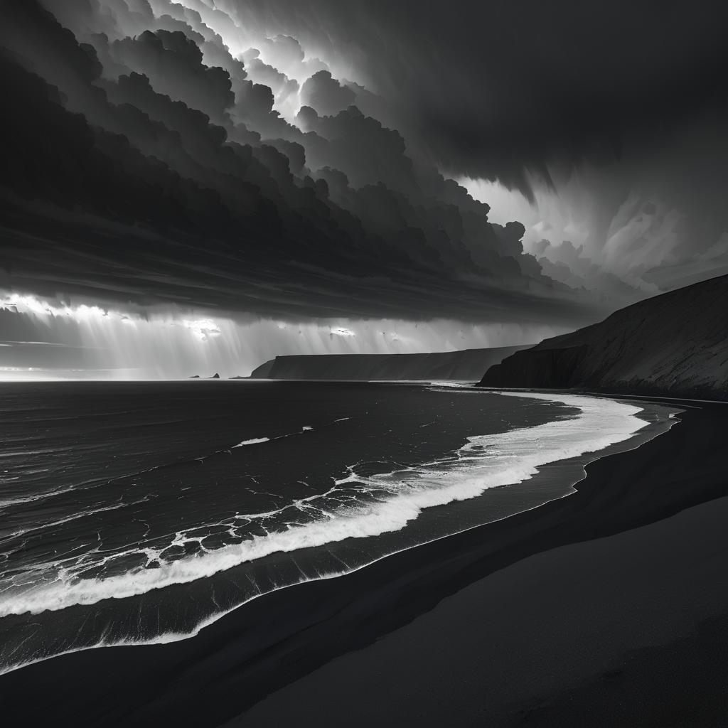 Dramatic Black Sand Beach Scenery