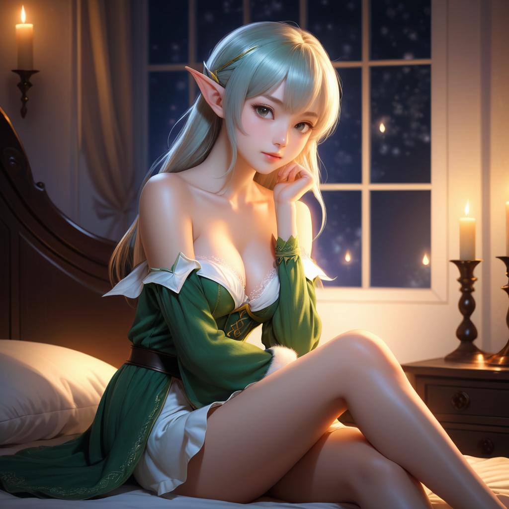 Mischievous Elf Girl in Candlelight