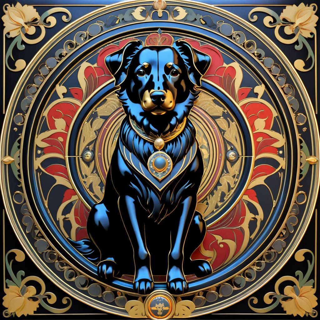 3D Vaudeville Black Dog in Mucha Style