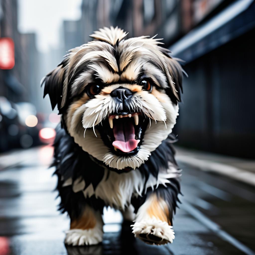 Dramatic Close-Up of an Angry Shih Tzu