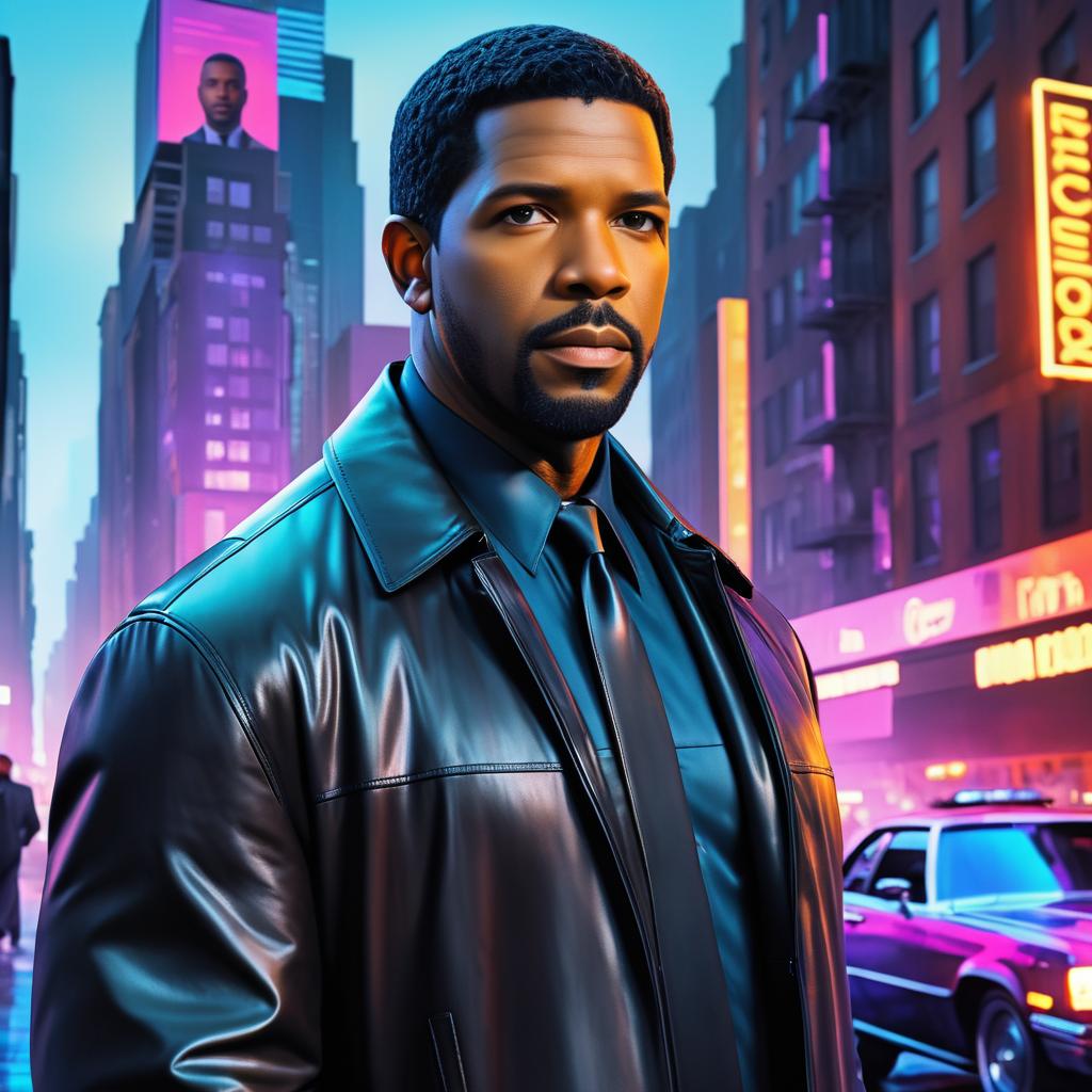 Denzel Washington Detective Portrait in Urban Setting