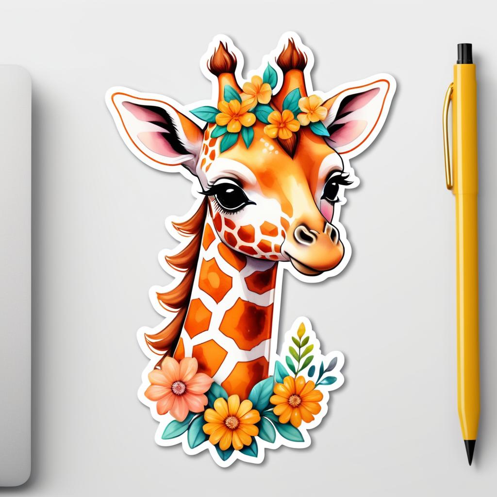 Charming Kawaii Giraffe Art Sticker