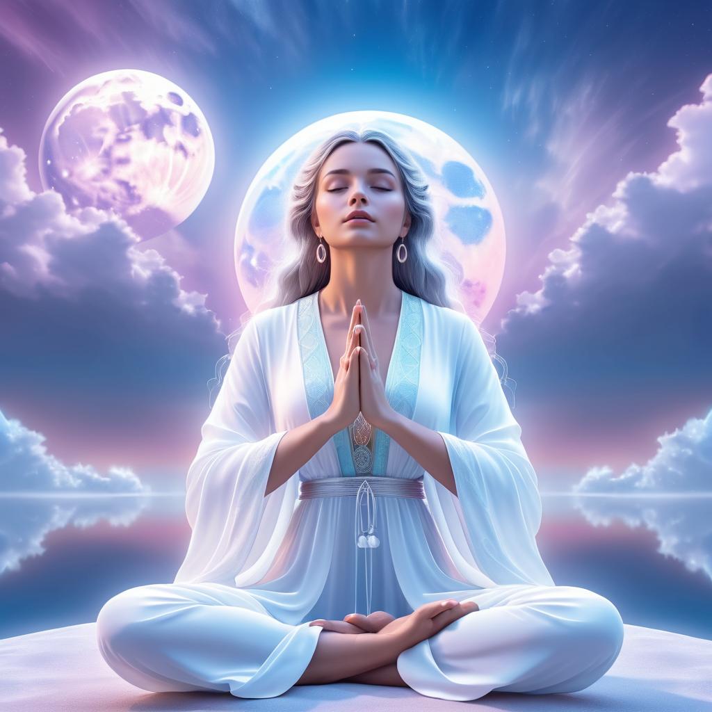 Mystical Serenity: Woman Meditating Under Moonlight