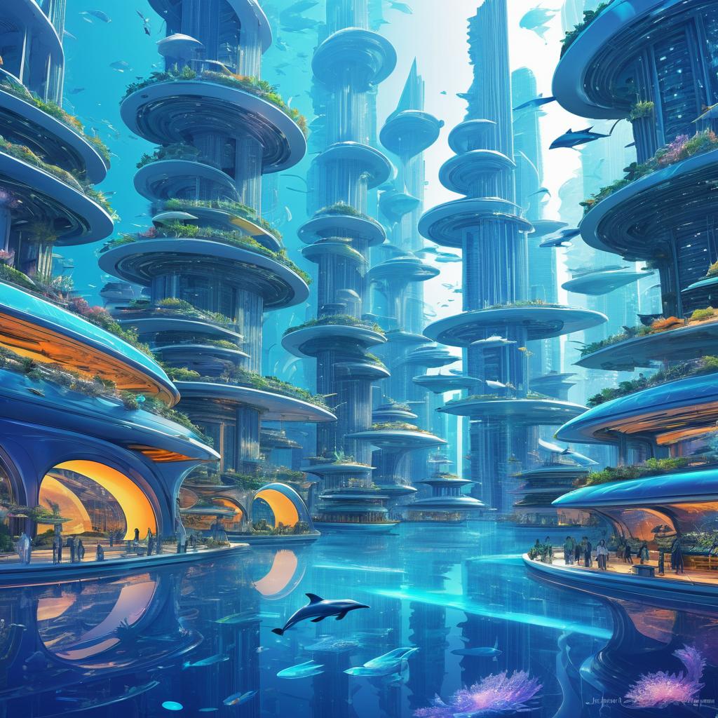 Futuristic Underwater City with Dancing Dolphins