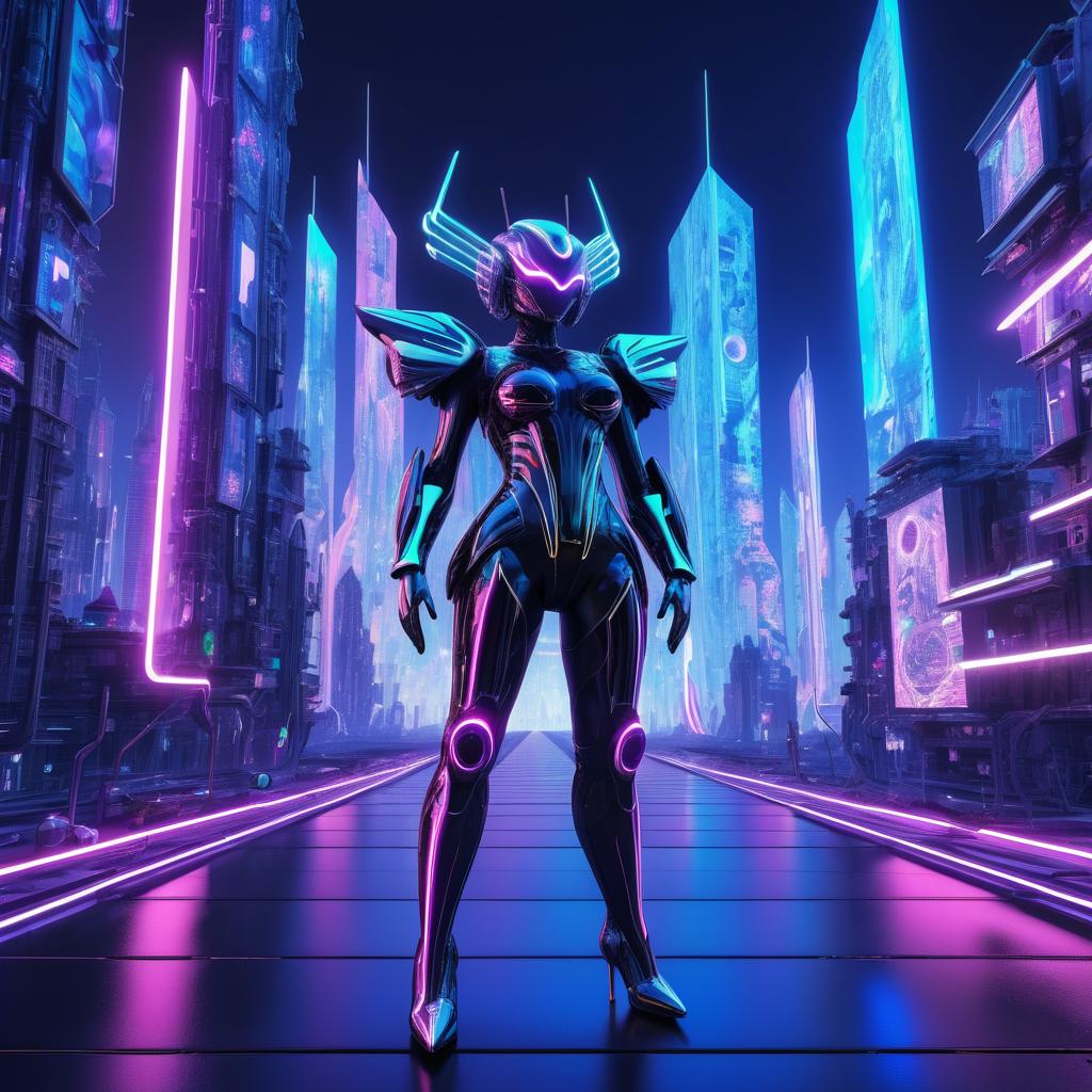 Futuristic Cyborg in Neon Cityscape