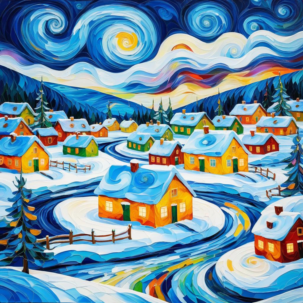 Vibrant Van Gogh Winter Village Scene