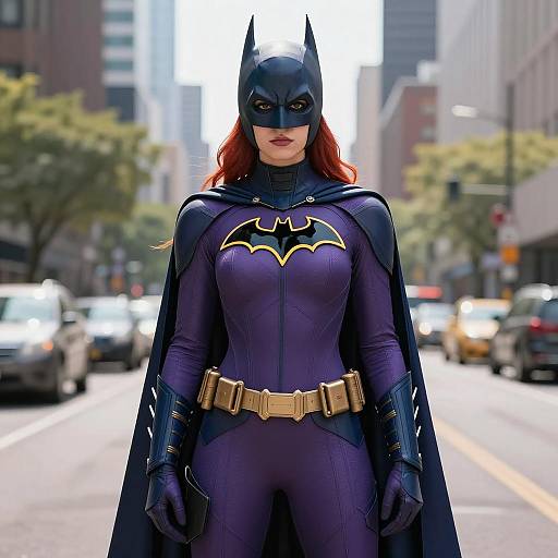 Female Superhero in Purple Batgirl Costume