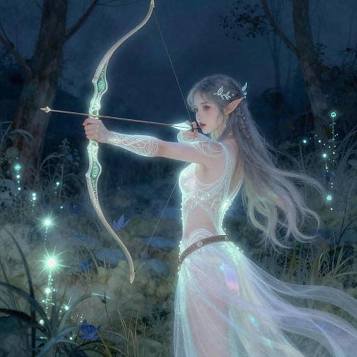 Ephemeral Elven Archer in Bioluminescent Marshlands