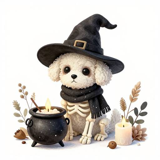 Whimsical Hygge Witch's Skeleton Dog