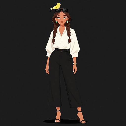 Stylish Young Woman with Yellow Bird Illustration