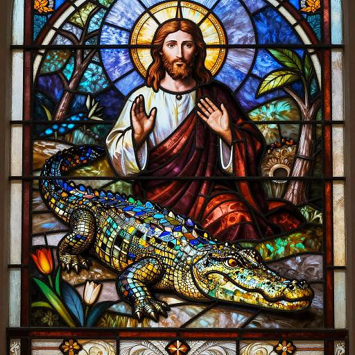 Jesus Crocodile Stained Glass Art