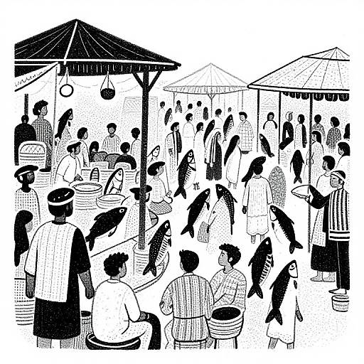 Black and White Indian Fish Market