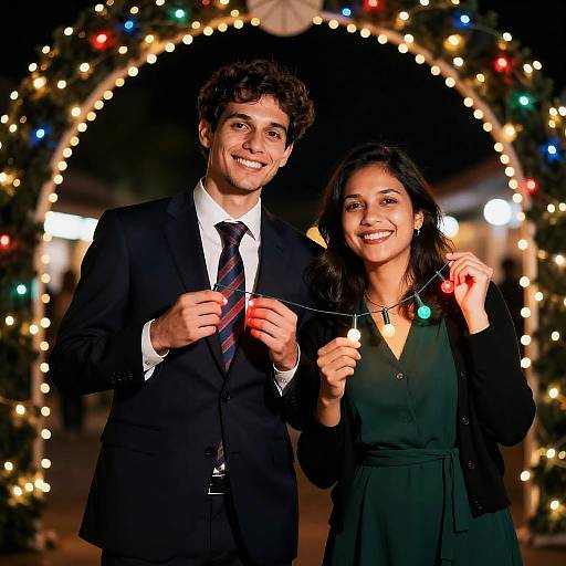 Happy Couple Under Christmas Arch