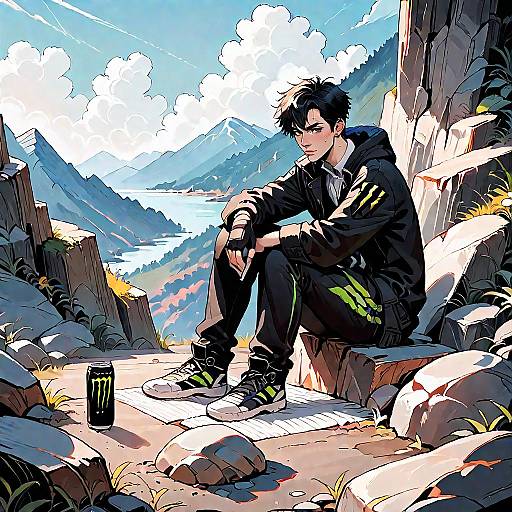 Outdoor Portrait of Boy with Energy Drink