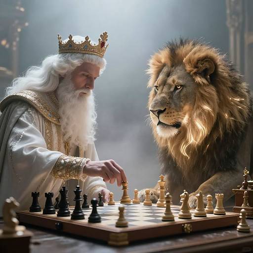 Regal Chess Match with Majestic Lion