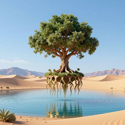 Surreal Desert Lake with Floating Tree