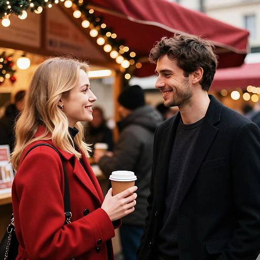 Festive Market Couple Smiling Together