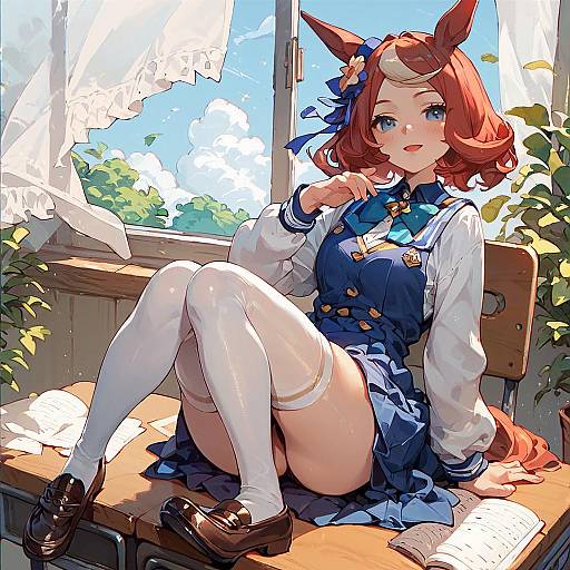 Smiling Mejiro McQueen in Summer Uniform