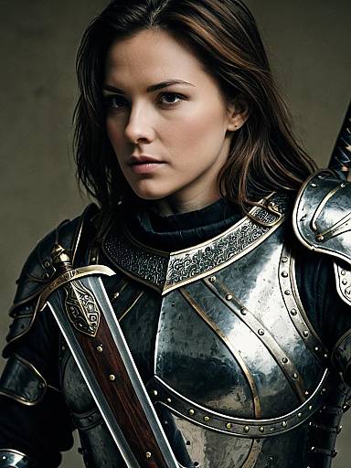 Close-Up Woman in Armor with Sword