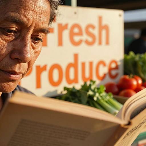 Close-Up Reading at Rustic Market